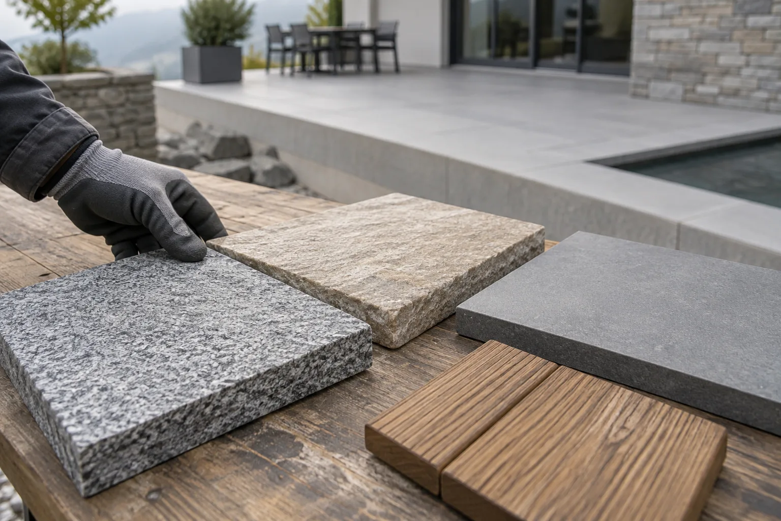Terrassenbeläge aus Naturstein, Feinsteinzeug und Holz im Materialvergleich